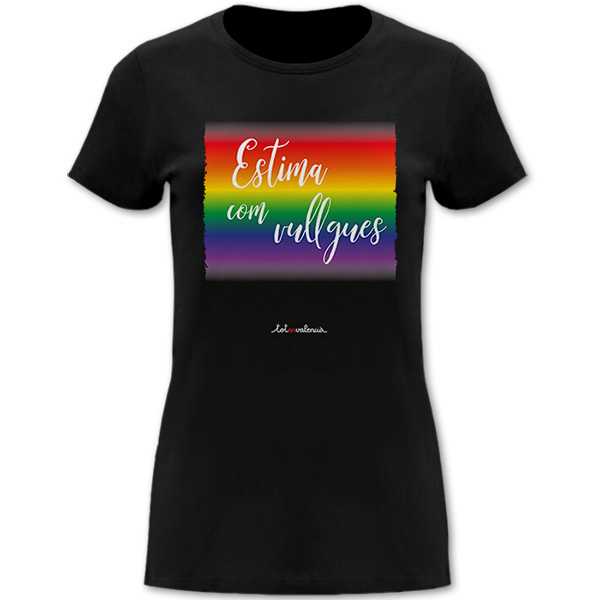 Camiseta mànega curta entallada negra Estima com vullgues - Camisetes en valencià - Productes en valencià - Tot en valencià