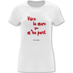 Camiseta de mànega curta entallada blanca Visca la mare que m’ha parit - Camisetes en valencià - Productes en valencià - Tot en valencià