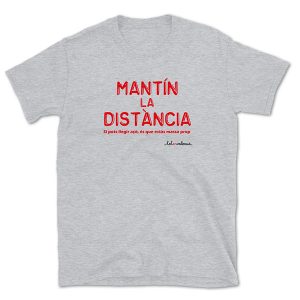 Camiseta mànega curta grisa Mantín la distància - Camisetes en valencià - Productes en valencià - Tot en valencià