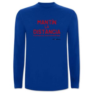 Camiseta mànega llarga blava Mantín la distància - Camisetes en valencià - Productes en valencià - Tot en valencià