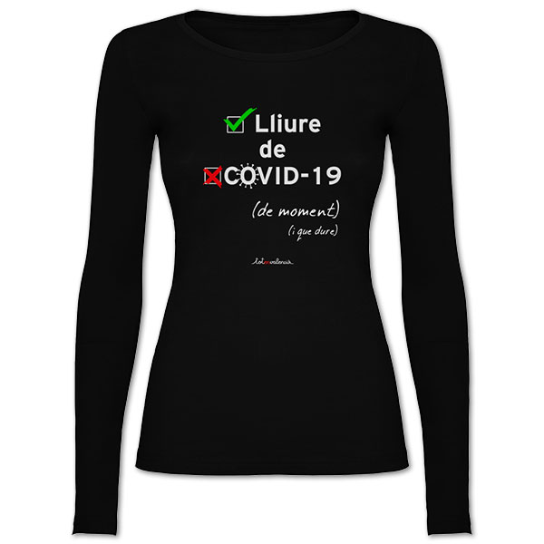Camiseta mànega llarga entallada negra Lliure de Covid 19 - Camisetes en valencià - Productes en valencià - Tot en valencià