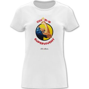 Camiseta COVID-19 supervivent entallada blanca - Camisetes en valencià - Productes en valencià - Tot en valencià