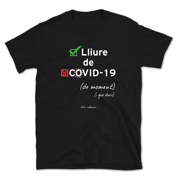 Camiseta Lliure de COVID-19 negra - Camisetes en valencià - Productes en valencià - Tot en valencià