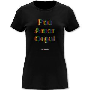 Camiseta entallada Pau Amor Orgull negra - Camisetes en valencià - Productes en valencià - Tot en valencià