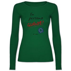 Camiseta mànega llarga entallada verda En persona guanye - Camisetes en valencià - Productes en valencià - Tot en valencià