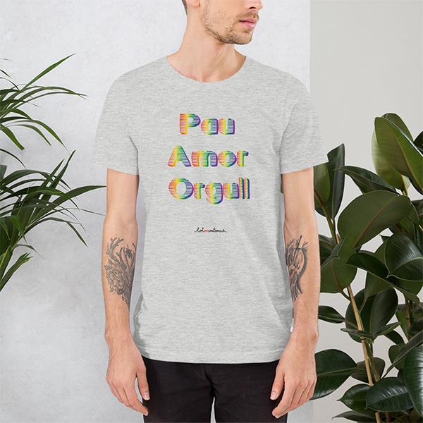 Camiseta Pau Amor Orgull grisa home - Camisetes en valencià - Productes en valencià - Tot en valencià
