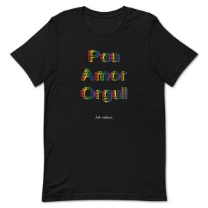 Camiseta Pau Amor Orgull negra - Camisetes en valencià - Productes en valencià - Tot en valencià